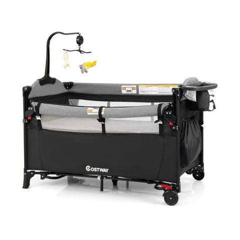 5-in-1 Convertible Baby Bed with Changing Table & Storage Bag Black