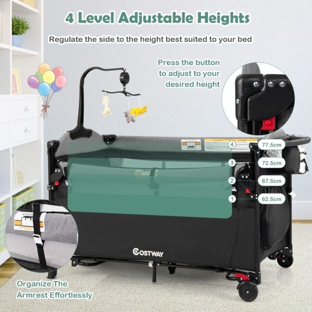 5-in-1 Convertible Baby Bed with Changing Table &amp; Storage Bag Black