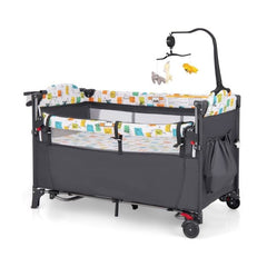 5-in-1 Convertible Baby Bed with Changing Table & Storage Bag Grey