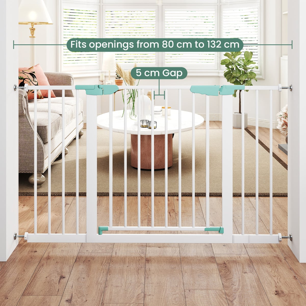 Wide Baby Safety Gate Fits 80-123 CM Openings-White