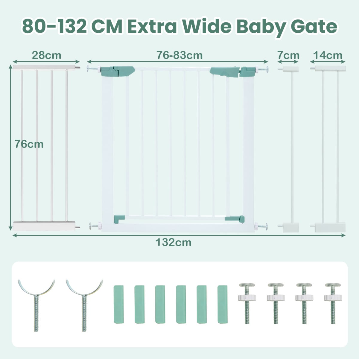 Wide Baby Safety Gate Fits 80-123 CM Openings-White