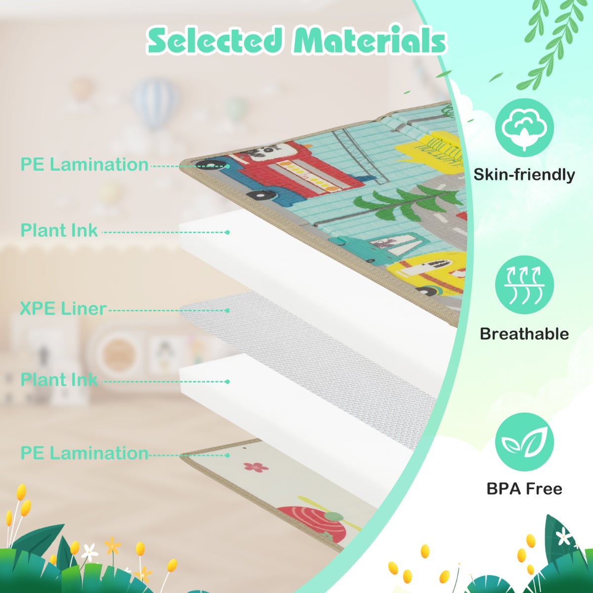 Baby Play Mat 178 x 148 cm Foldable Baby Activity Mat for Floor-Multicolor