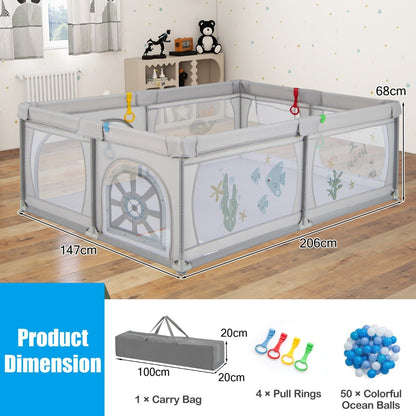 206 x 147 cm Baby Playpen with 50 Ocean Balls for Babies and Toddlers-Animals