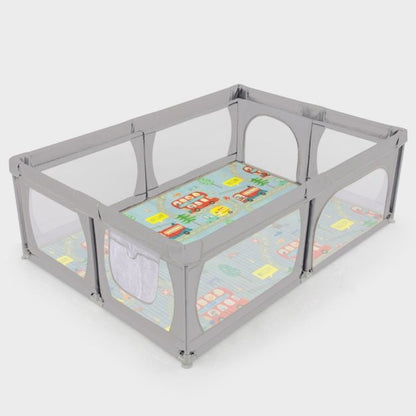 Baby Playpen with Mat and 4 Pull Rings -Light Grey