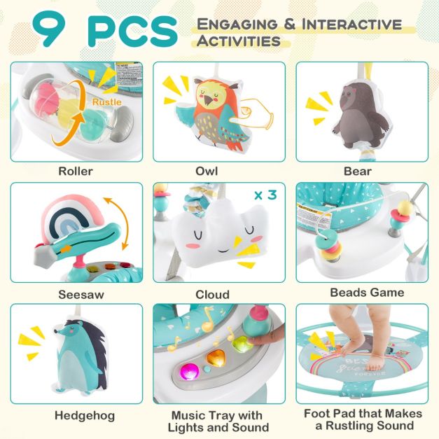 Baby Bouncer Playground with 3 Adjustable Heights Baby Walker with Music &amp; Light 360° Rotating Seat for Baby 6 Months+ Dark Blue