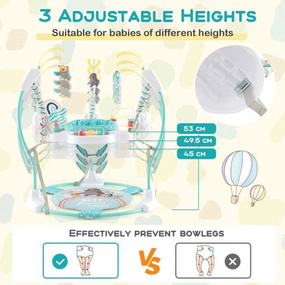 Baby Bouncer Playground with 3 Adjustable Heights Baby Walker with Music &amp; Light 360° Rotating Seat for Baby 6 Months+ Dark Blue