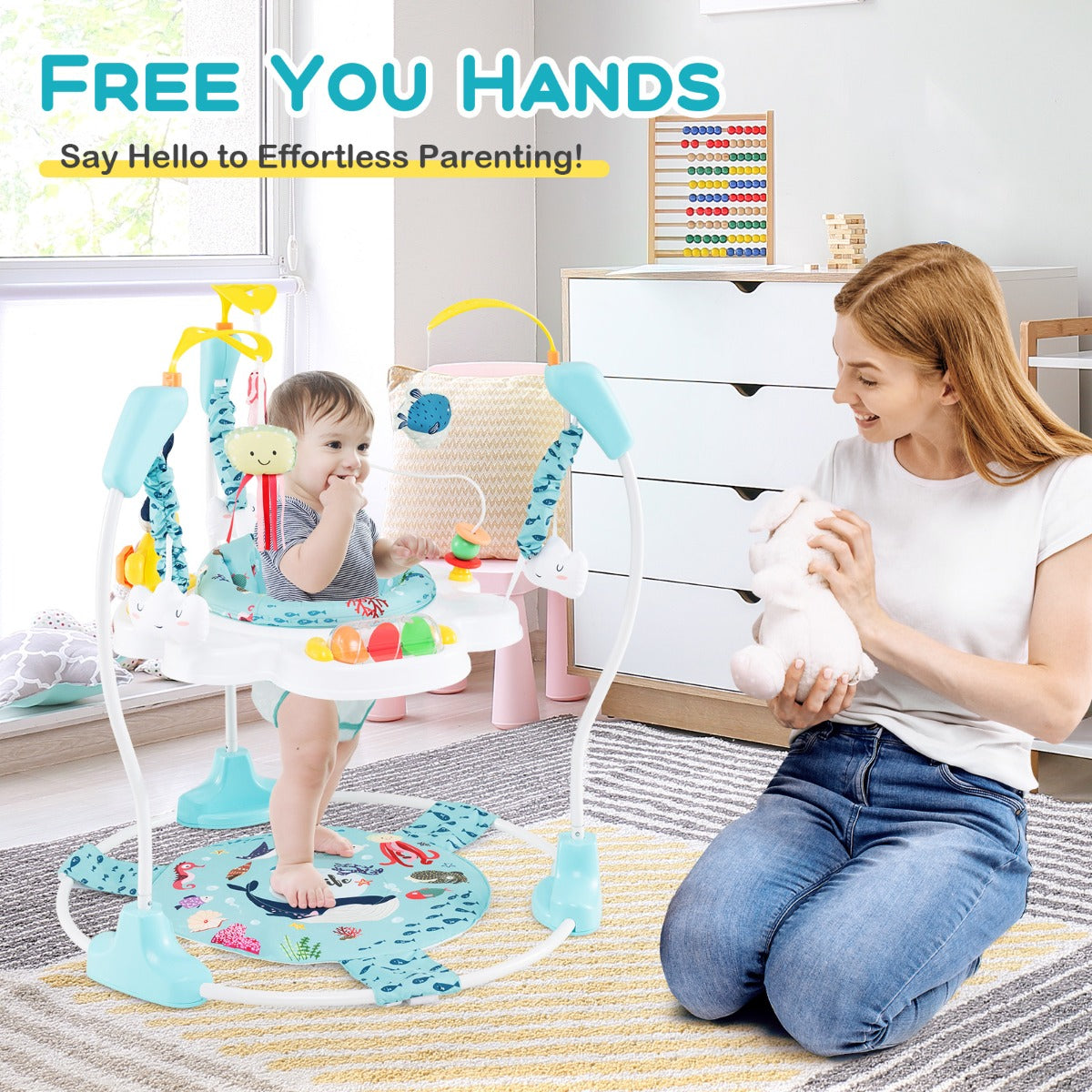 Baby Stationary Activity Center with 360° Rotary Seat and 3 Adjustable Heights for 6 Months+-Colourful