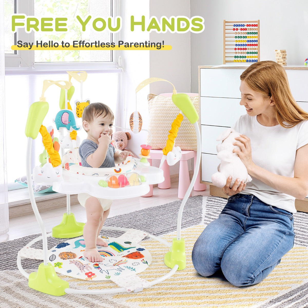 Baby Stationary Activity Center with 360° Rotary Seat and 3 Adjustable Heights for 6 Months+-Yellow