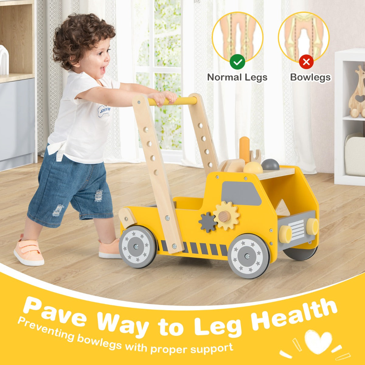 Toddler Push Walker with Adjustable Speed and Bottom Storage-Yellow