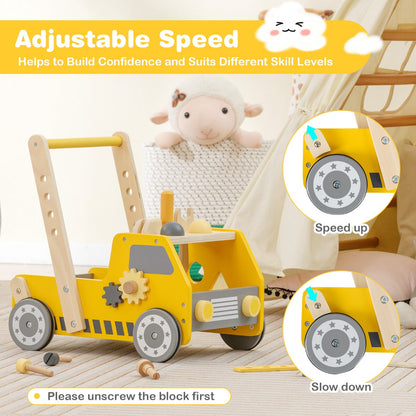 Toddler Push Walker with Adjustable Speed and Bottom Storage-Yellow