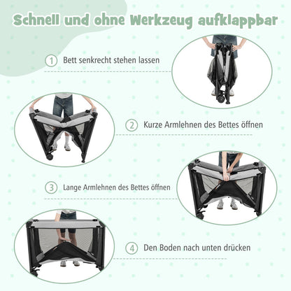 5-in-1 Portable Baby Bed with Travel Cot & Cradle & Playpen & Changing Table Black + Gray