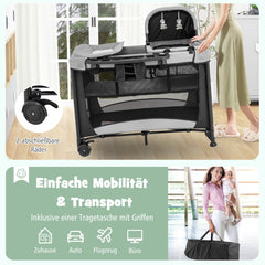 5-in-1 Portable Baby Bed with Travel Cot & Cradle & Playpen & Changing Table Black + Gray