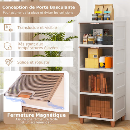 4-Tier Storage Bins Stackable Storage Containers with Magnetic Doors-White