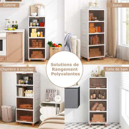 4-Tier Storage Bins Stackable Storage Containers with Magnetic Doors-White