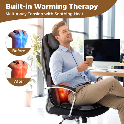Back Massager with Heat Shiatsu Massage Chair Pad with 4 Kneading Rolling Nodes and 2 Vibrating Motors-Grey