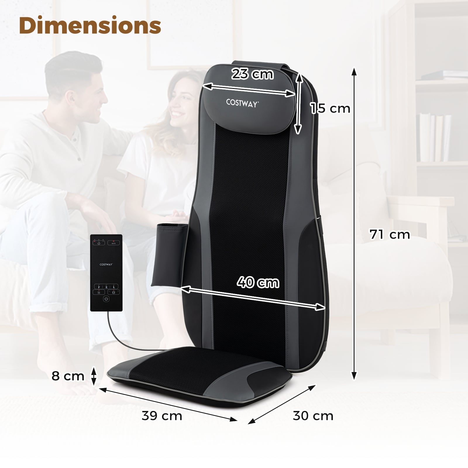 Back Massager with Heat Shiatsu Massage Chair Pad with 4 Kneading Rolling Nodes and 2 Vibrating Motors-Grey