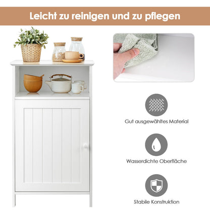 Bathroom Freestanding  Adjustable Shelf Floor Storage Cabinet-White