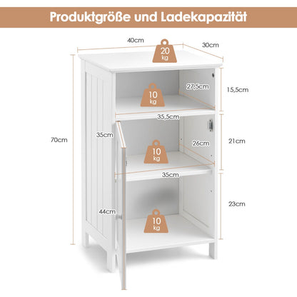 Bathroom Freestanding  Adjustable Shelf Floor Storage Cabinet-White