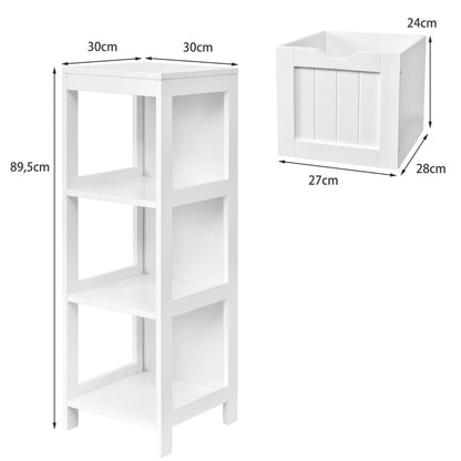 Narrow bathroom cabinet with 2 removable drawers &amp; open shelf white