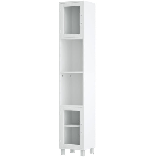Tall Bathroom Storage Cabinet with 2 Open Shelves & 1 Adjustable Shelf-White