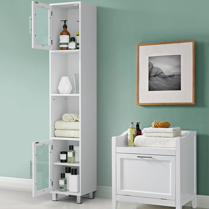 Tall Bathroom Storage Cabinet with 2 Open Shelves & 1 Adjustable Shelf-White