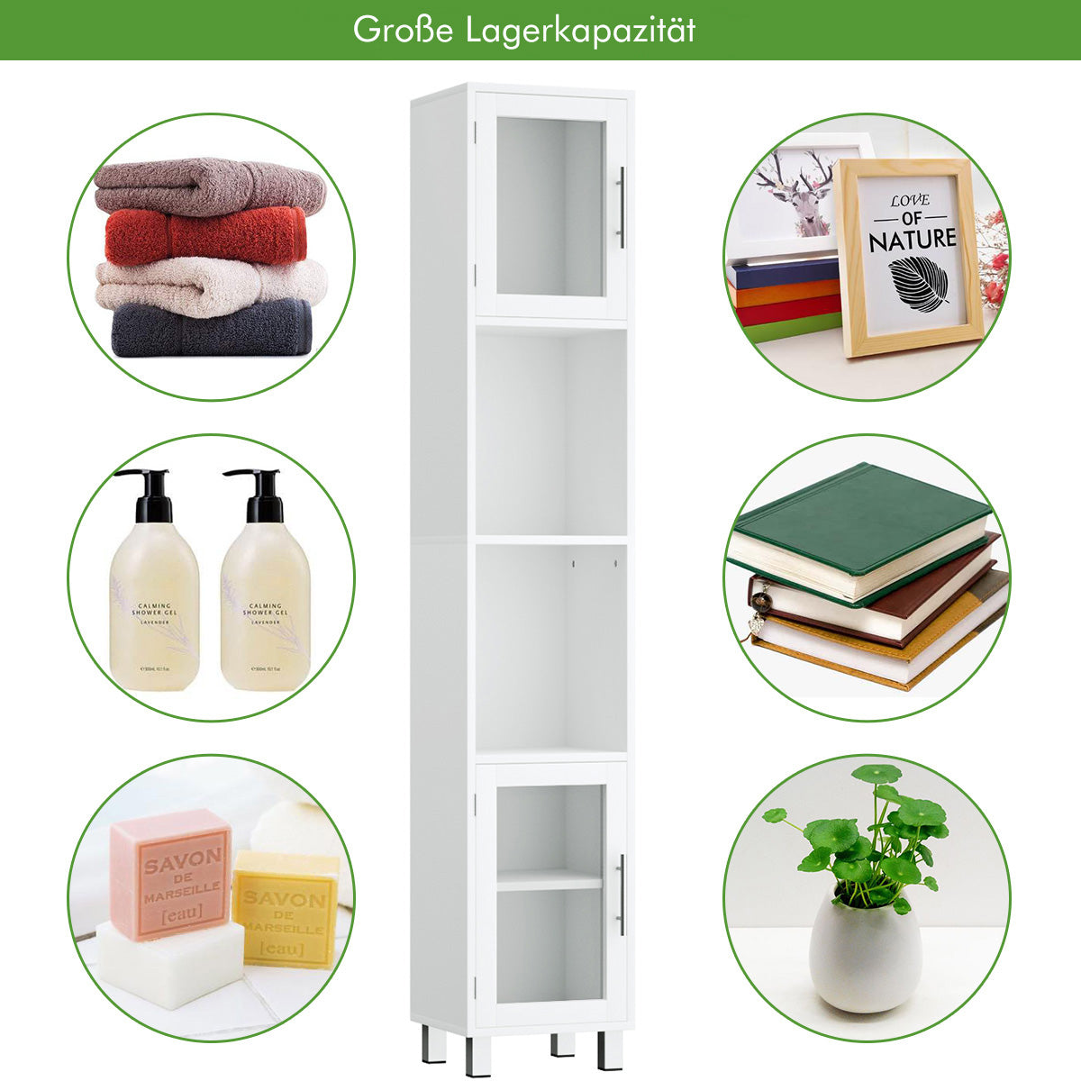 Tall Bathroom Storage Cabinet with 2 Open Shelves & 1 Adjustable Shelf-White