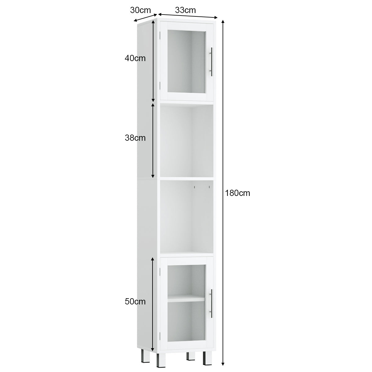 Tall Bathroom Storage Cabinet with 2 Open Shelves & 1 Adjustable Shelf-White