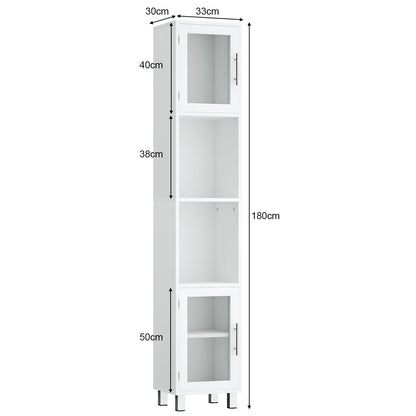 Tall Bathroom Storage Cabinet with 2 Open Shelves & 1 Adjustable Shelf-White