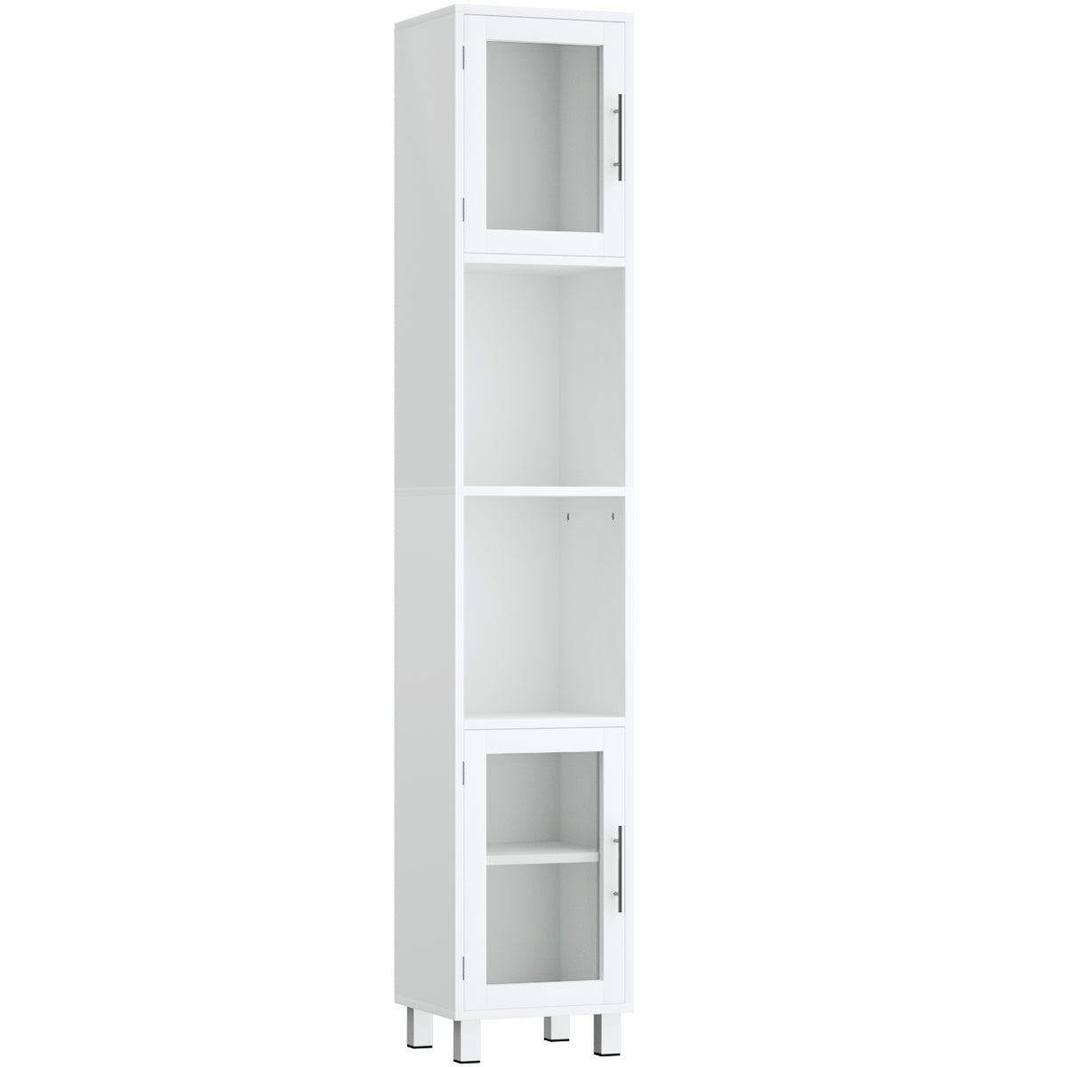 Tall Bathroom Storage Cabinet with 2 Open Shelves & 1 Adjustable Shelf-White