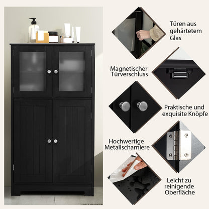 Bathroom cabinet with glass doors &amp; adjustable shelf, bathroom cabinet, tall cabinet, wood, black
