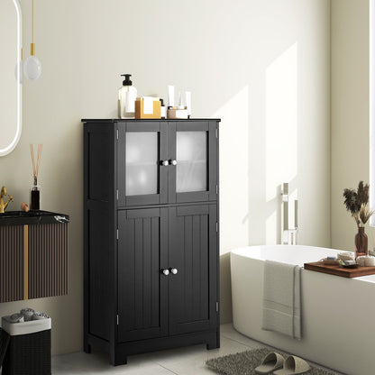 Bathroom cabinet with glass doors &amp; adjustable shelf, bathroom cabinet, tall cabinet, wood, black