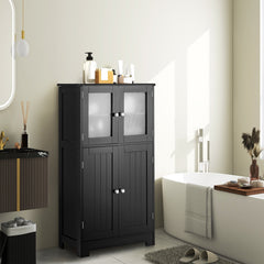 Bathroom cabinet with glass doors & adjustable shelf, bathroom cabinet, tall cabinet, wood, black