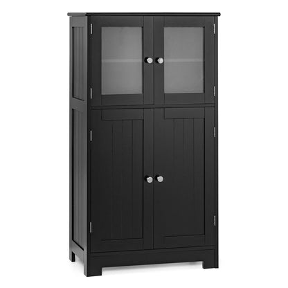 Bathroom cabinet with glass doors &amp; adjustable shelf, bathroom cabinet, tall cabinet, wood, black