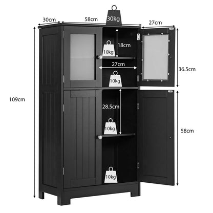 Bathroom cabinet with glass doors &amp; adjustable shelf, bathroom cabinet, tall cabinet, wood, black