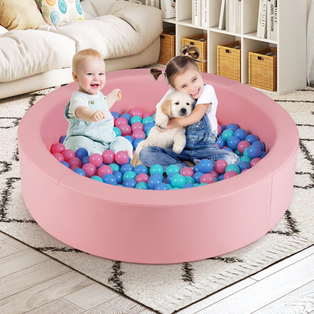 Ball Pit for Toddlers Baby Foam Ball Pit with Ocean Balls Soft Round Kids Ball Pool-Pink