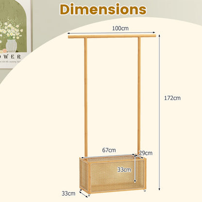 Bamboo Clothes Rack 2-In-1 Clothing Hanging Rail-Natural