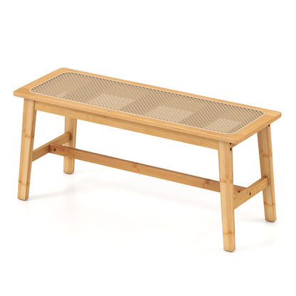 Bamboo Entryway Dining Bench with Handwoven Rattan Seat-Natural