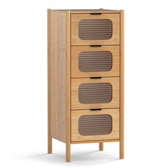 3/4-Drawer Bamboo Storage Cabinet with Fluted Tempered Glass Drawers-Natural-4-Tier