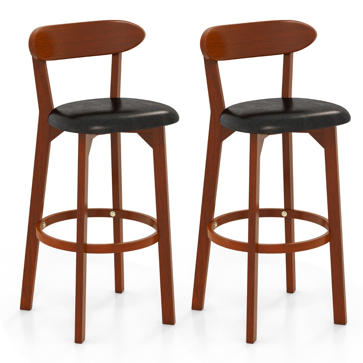 Bar Stool Set of 2 with Curved Backrest and Footrest-29 Inches