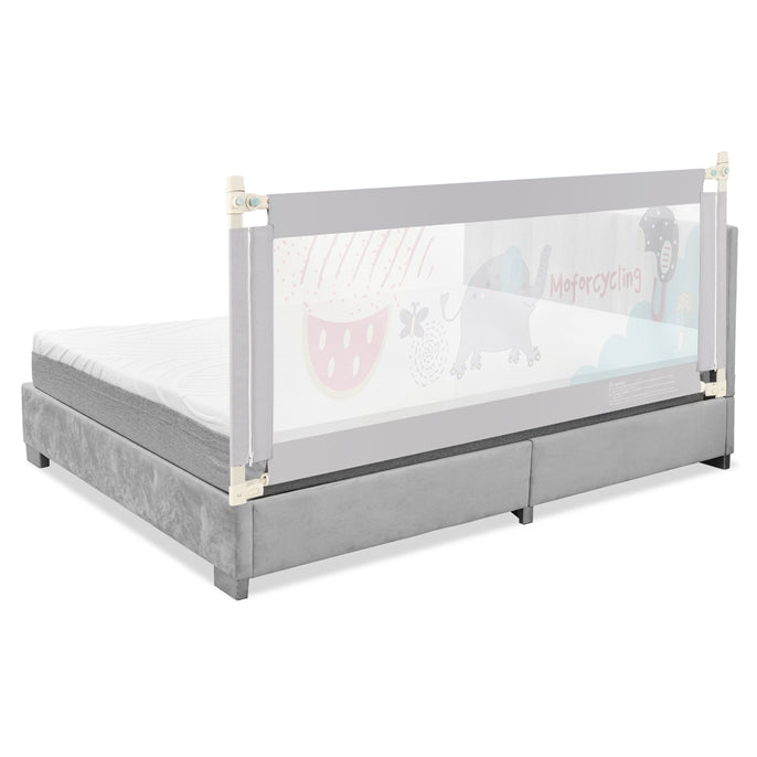 Zippered safety bar with cartoon motif, height-adjustable bed guard for children