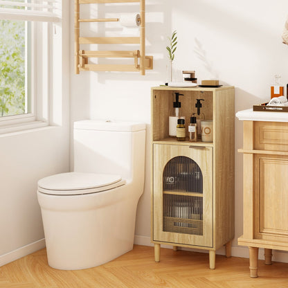 Bathroom Floor Cabinet with Adjustable Shelf for Hallway Living Room-Natural