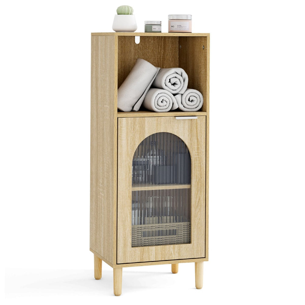 Bathroom Floor Cabinet with Adjustable Shelf for Hallway Living Room-Natural