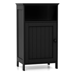 Bathroom Floor Single Door Side Cabinet with Open Compartment-Black