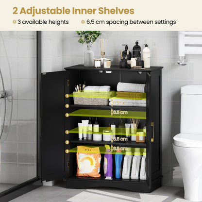 Bathroom Floor Storage Cabinet with 2 Doors and Adjustable Shelves-Black
