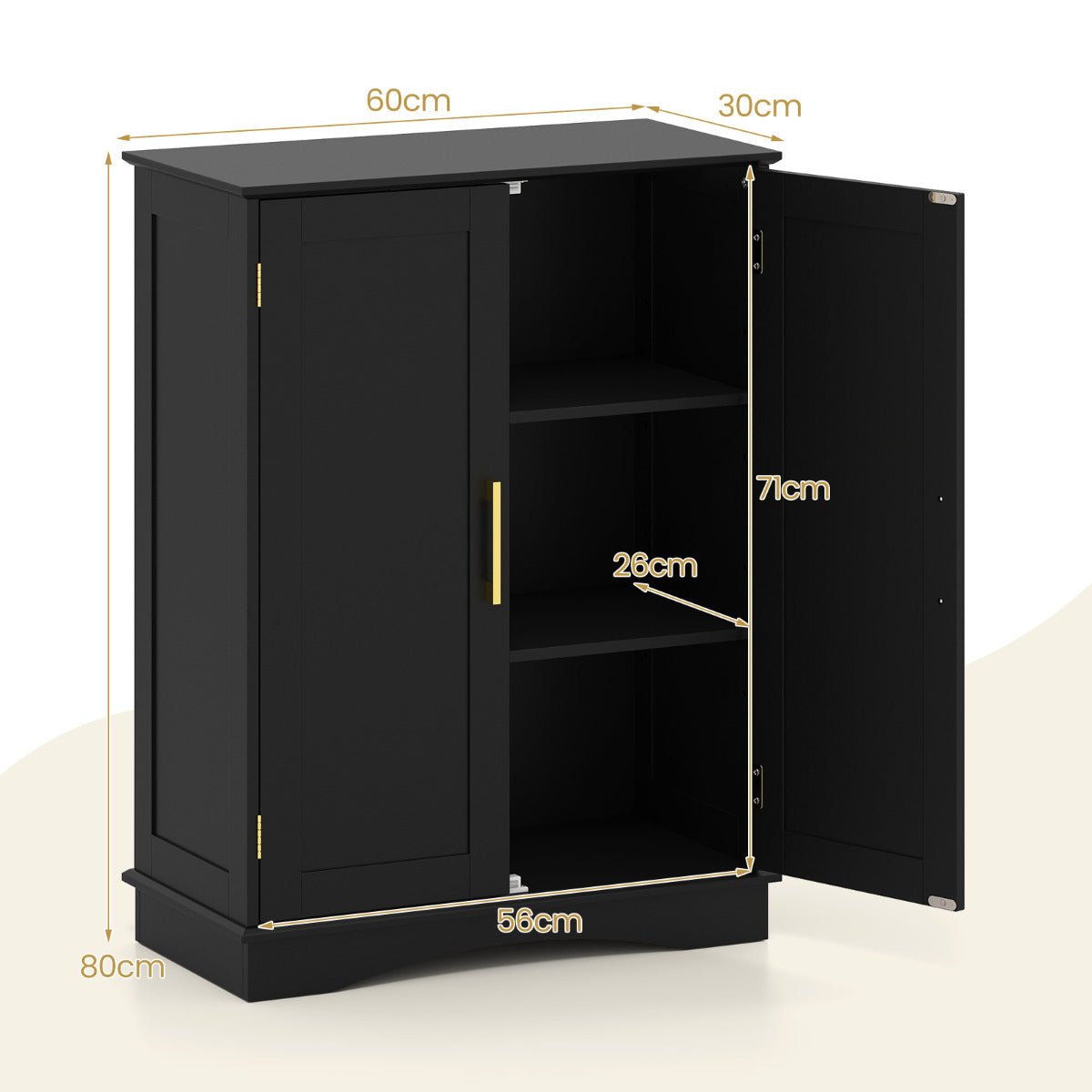 Bathroom Floor Storage Cabinet with 2 Doors and Adjustable Shelves-Black
