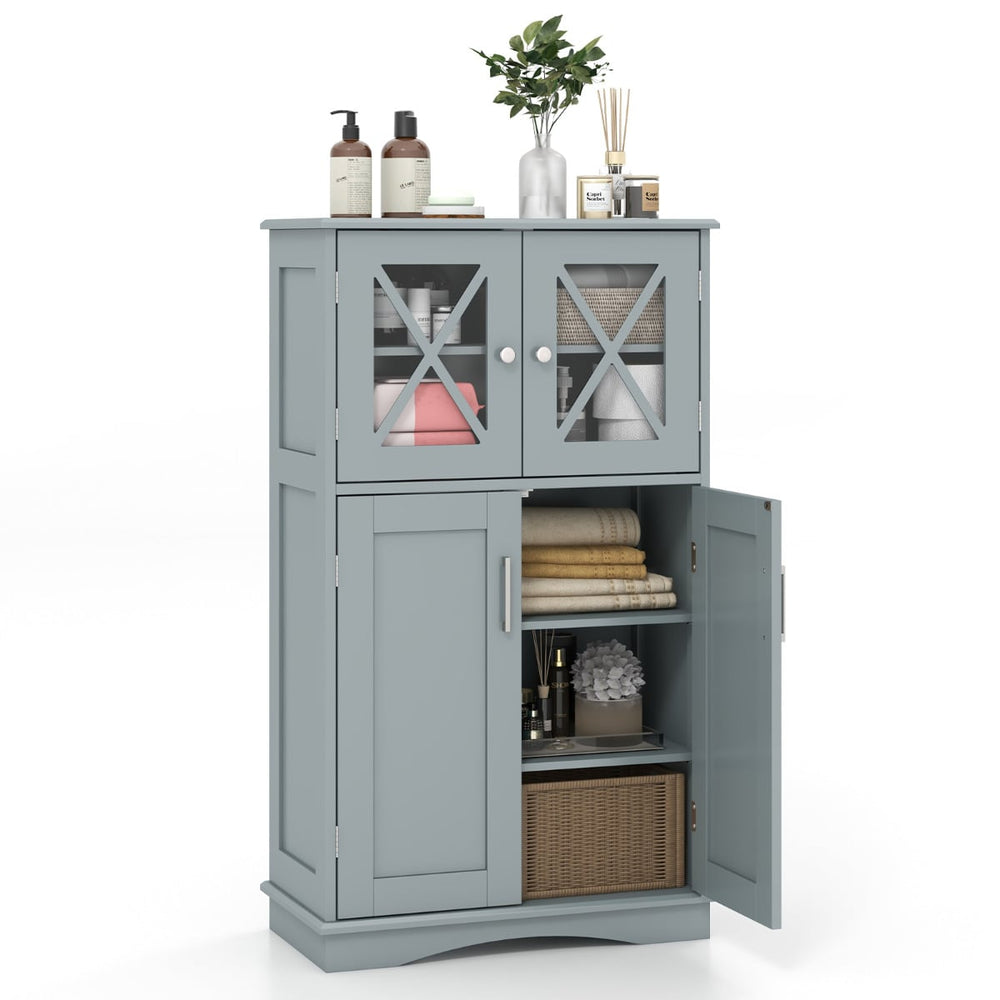 Bathroom Linen Storage Cabinet with Doors and Adjustable Shelves-Grey