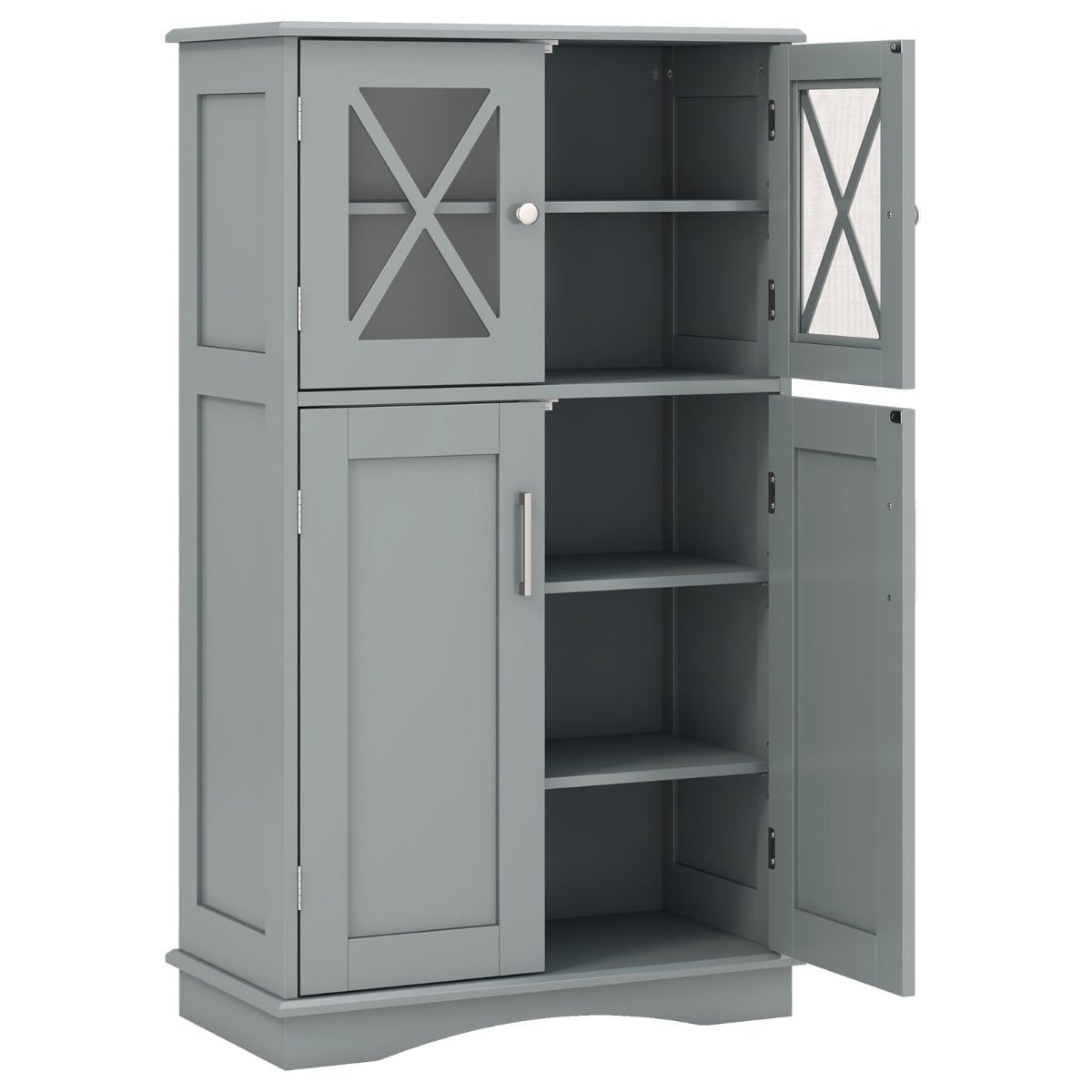 Bathroom Linen Storage Cabinet with Doors and Adjustable Shelves-Grey