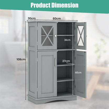 Bathroom Linen Storage Cabinet with Doors and Adjustable Shelves-Grey