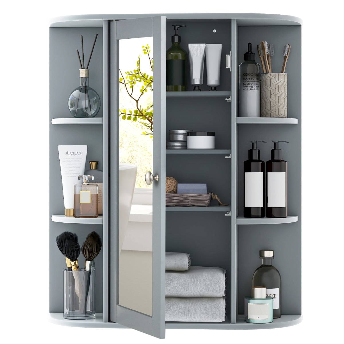 Bathroom Medicine Cabinet with Mirror with 3 Adjustable Shelves-Grey