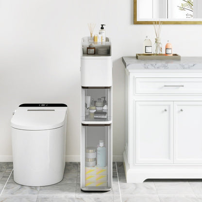 4-Tier Bathroom Storage Cabinet with 2 Drawers and Tissue Box-White